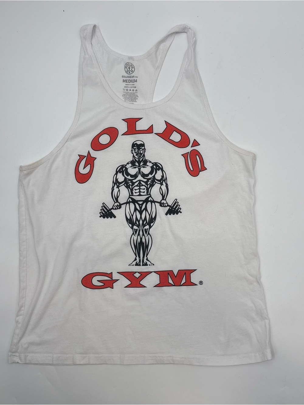 Gold's Gym Men's White Tank with Red Logo